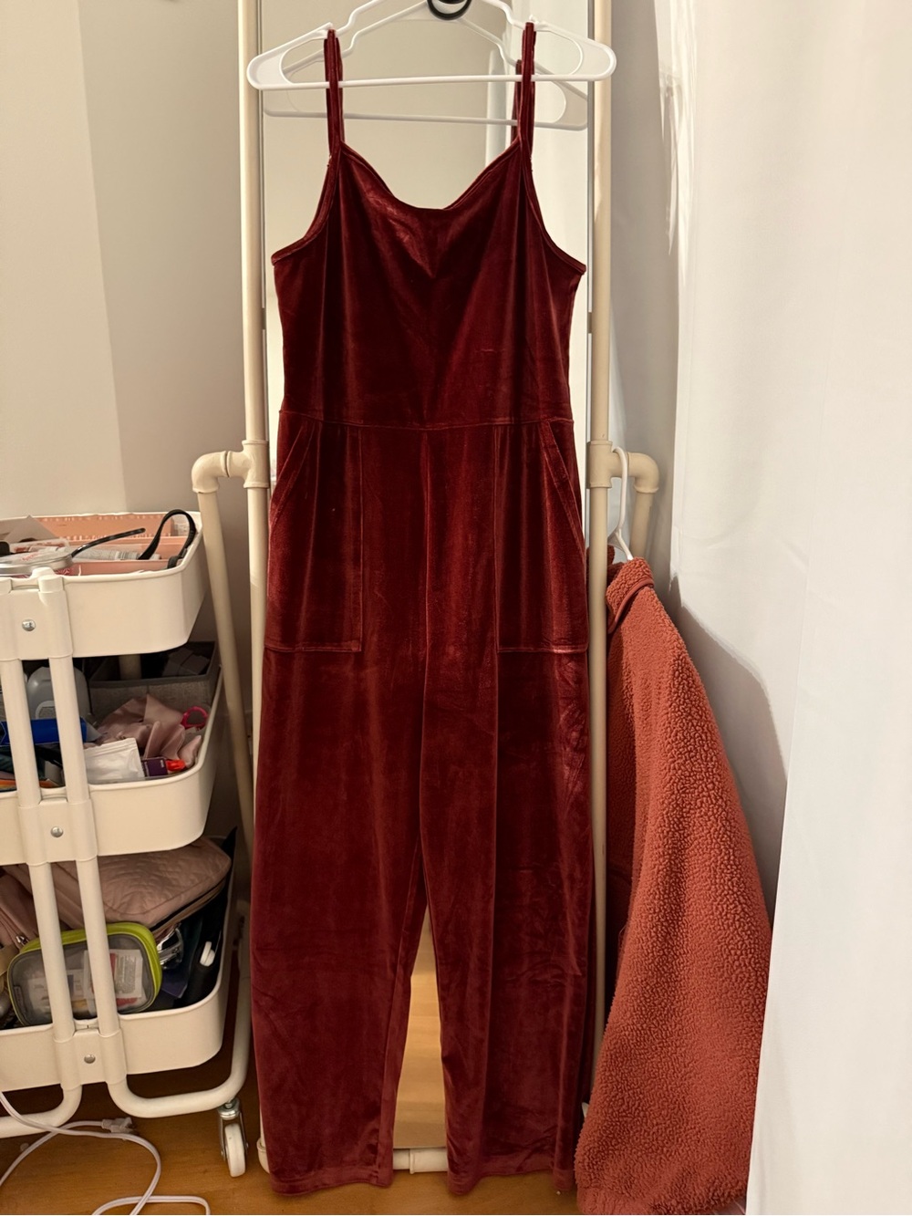 World Market Velvet Wide-Leg Jumpsuit in Burgundy